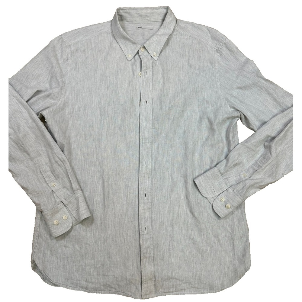 O.N.S. Fulton Heather Oxford Shirt Pale Gray Button Up Casual Classic Cotton L